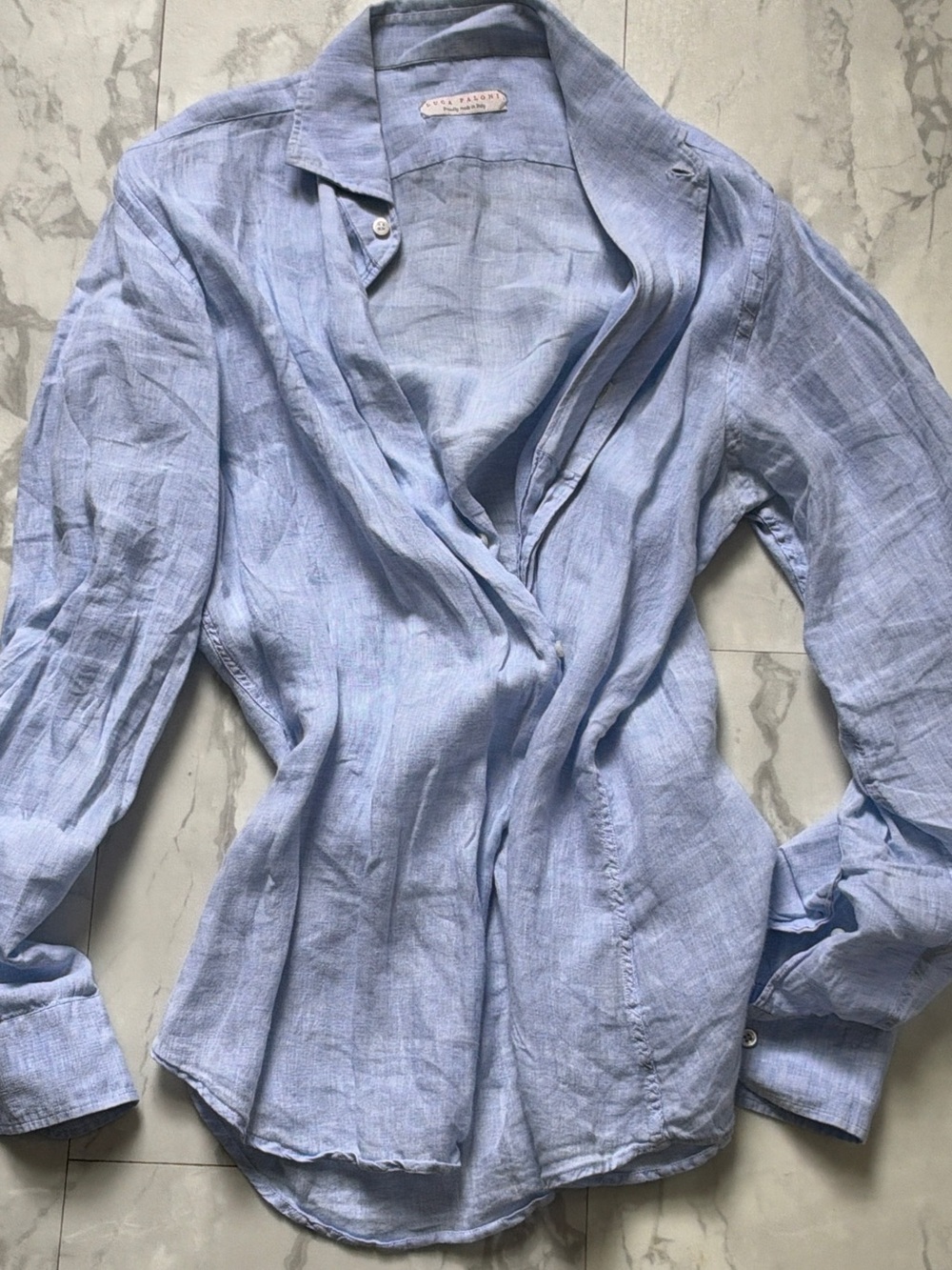 Luca Faloni Light Blue 100% Linen Button Down Shirt Made in Italy
